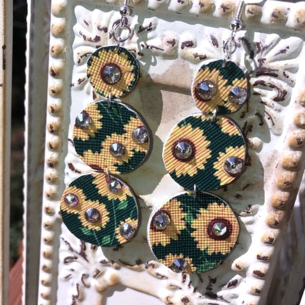 Sunflower Rhinestone Earrings - Picture 5 of 6